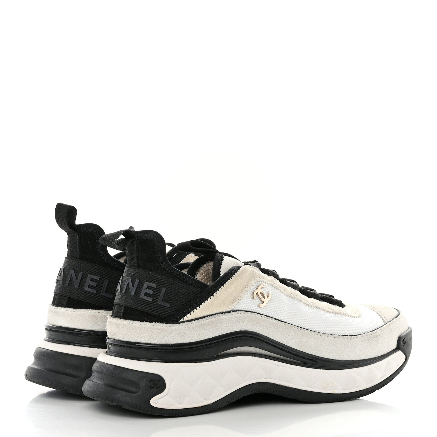 Chanel Fabric Suede Calfskin CC Sneakers 39 White Light Grey 4 of 9