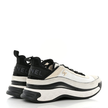 Chanel Fabric Suede Calfskin CC Sneakers 39 White Light Grey 4 of 9