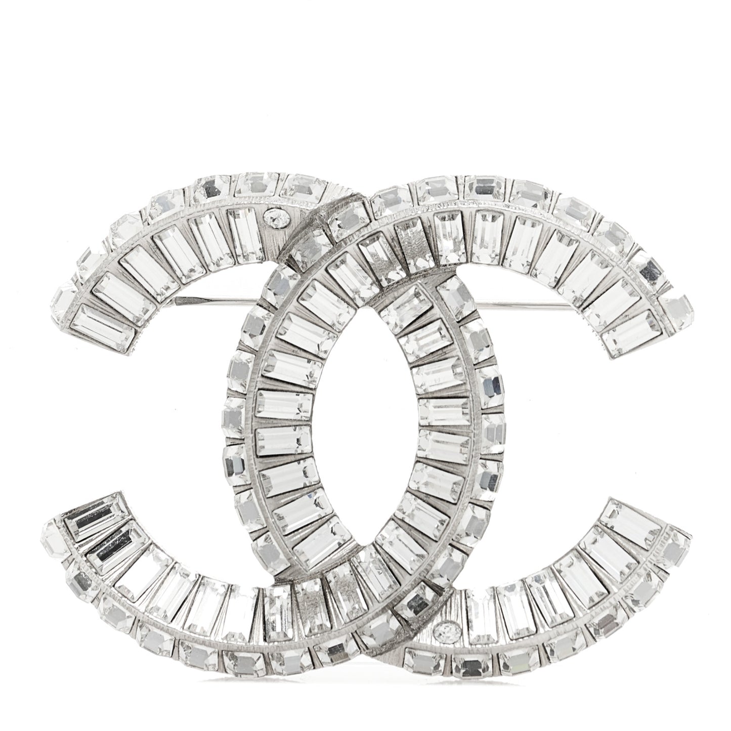 Baguette Crystal CC Brooch Silver