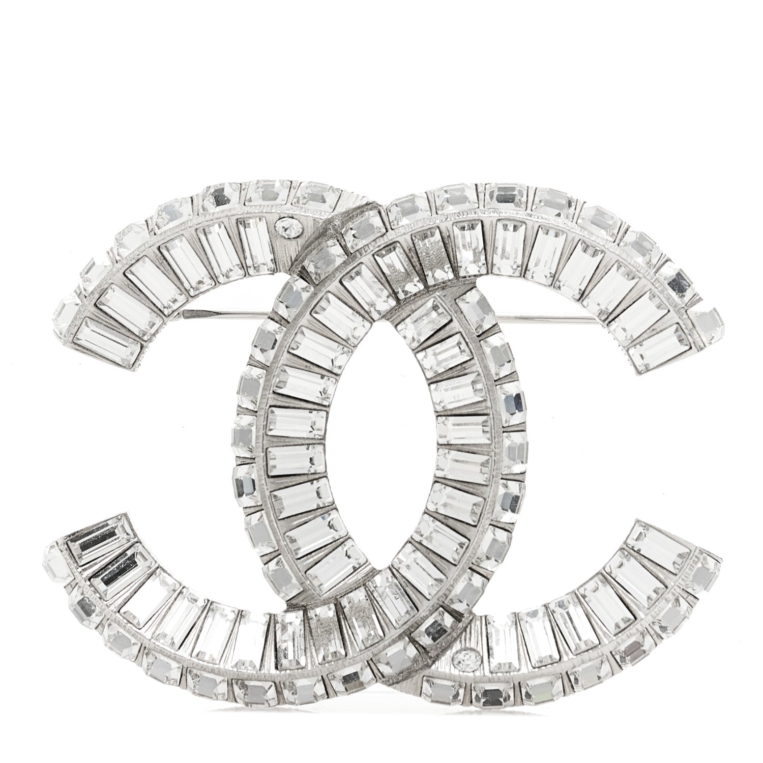 Chanel Baguette Crystal CC Brooch Silver 1 of 4