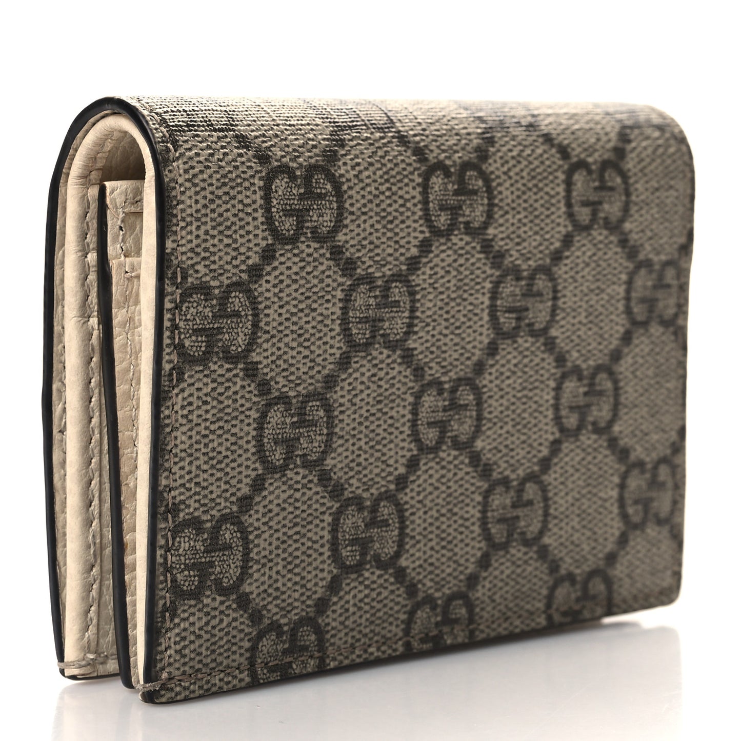 Dollar Calfskin GG Supreme Monogram GG Marmont Card Case Mystic White Beige Ebony