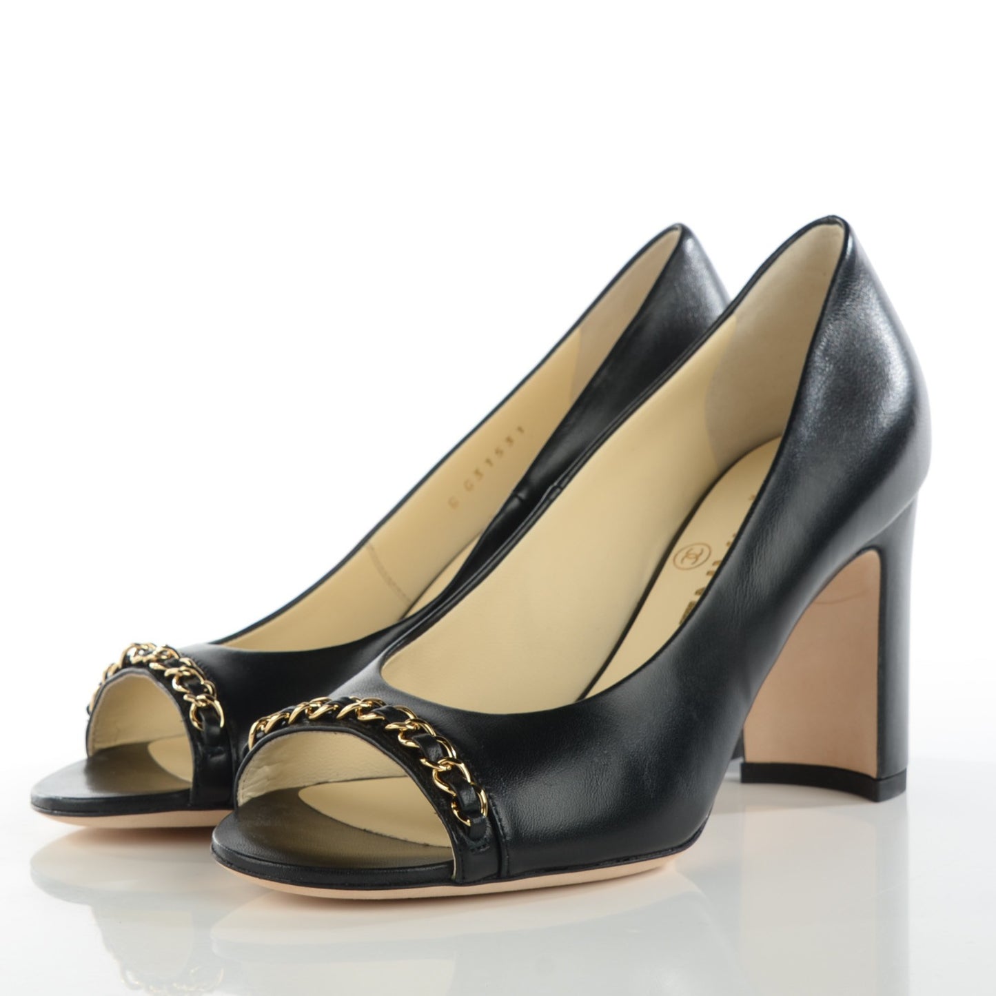 Lambskin Peep Toe CC Pumps 35.5 Black