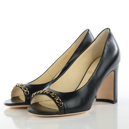 Chanel Lambskin Peep Toe CC Pumps 35.5 Black 3 of 9