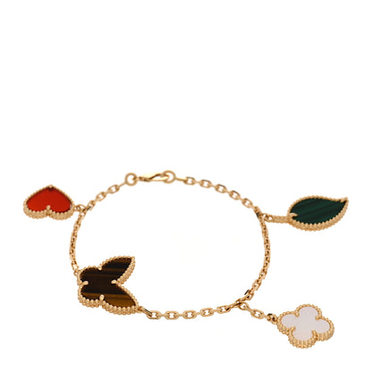 Van Cleef & Arpels 18K Yellow Gold Mother of Pearl Malachite Carnelian Tiger Eye 4 Motifs Lucky Alhambra Bracelet 1 of 4