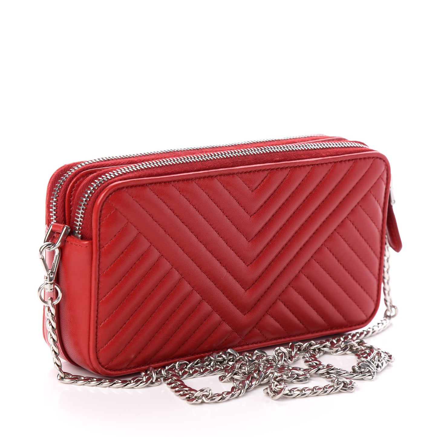 Nappa Impunture Diagramme Mini Double Zip Chain Crossbody Bag Fuoco