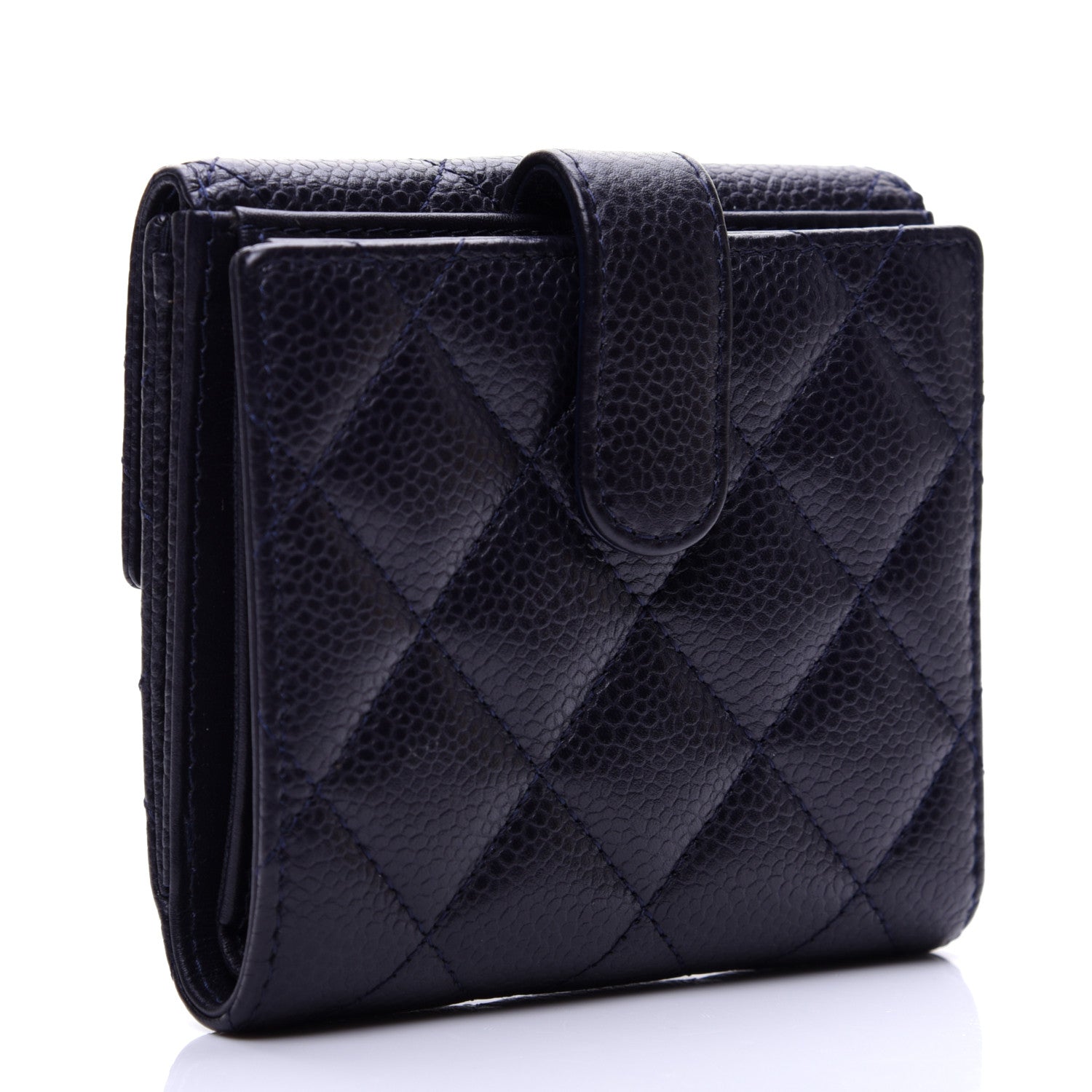 Chanel Caviar Quilted Compact French Flap Wallet Dark Blue 3 of 11