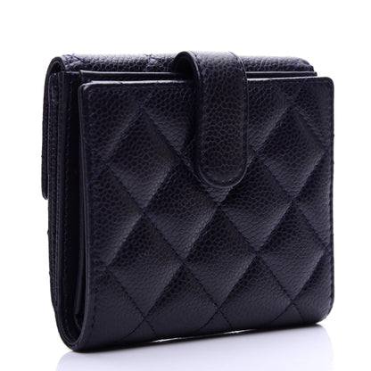Chanel Caviar Quilted Compact French Flap Wallet Dark Blue 3 of 11