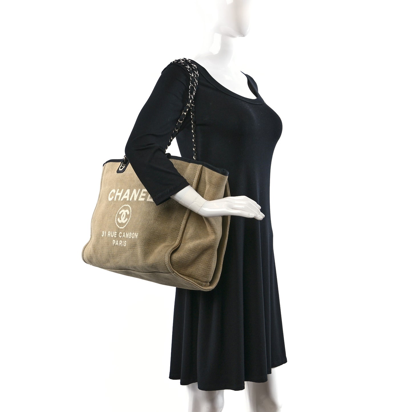 Canvas Medium Deauville Tote Beige Black