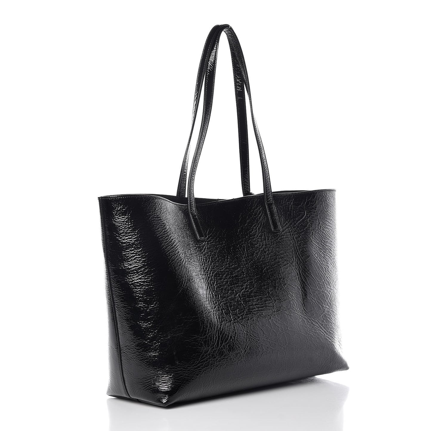 Patent Calfskin Large Shopping Tote Black