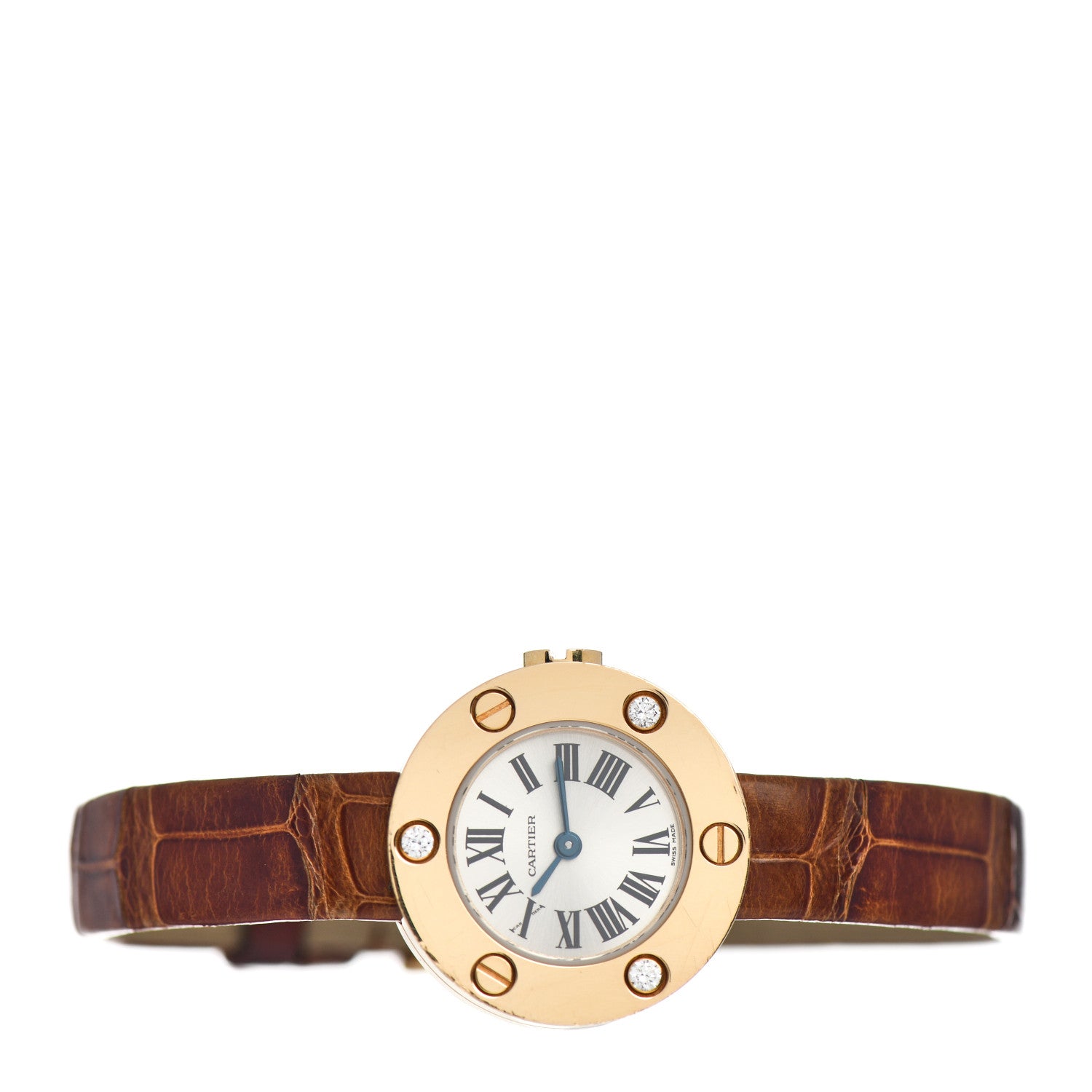 Cartier 18K Yellow Gold Alligator Diamond 23mm Love Quartz Watch Brown 2 of 4
