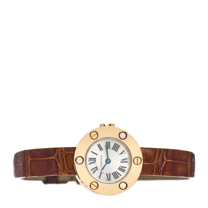 Cartier 18K Yellow Gold Alligator Diamond 23mm Love Quartz Watch Brown 2 of 4