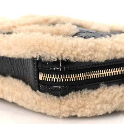 Chanel Shiny Crumpled Sheepskin Shearling Waist Bag Black Beige 10 of 12