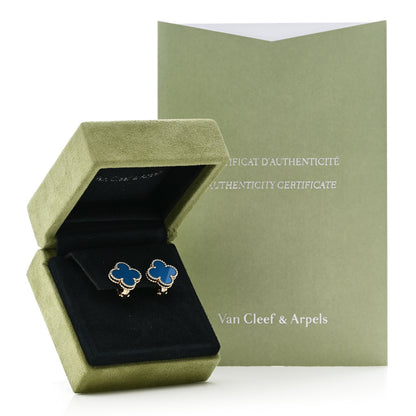 Van Cleef & Arpels 18K Yellow Gold Blue Agate Vintage Alhambra Earrings 5 of 5