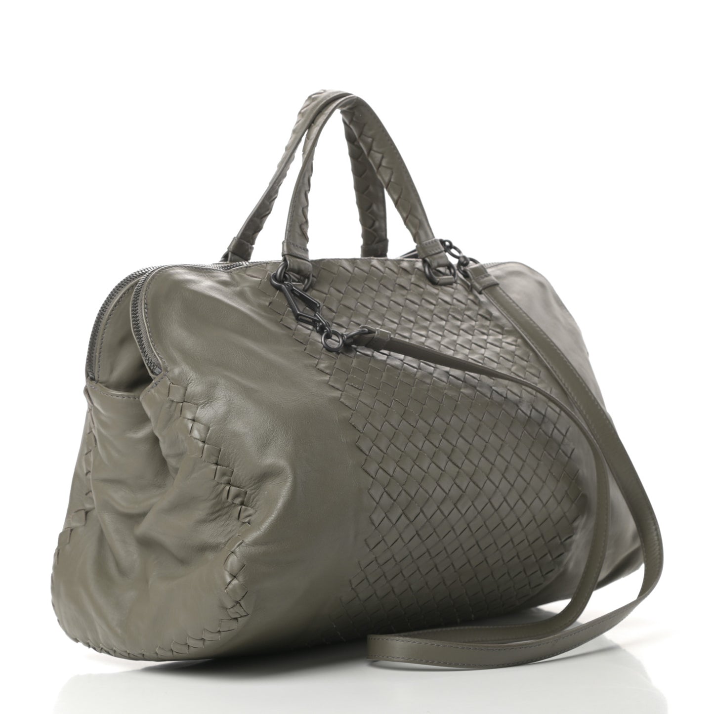 Calfskin Intrecciato Large Leggero Tote Kaki Fondente