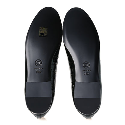 Chanel Crocodile Embossed Patent Calfskin Ballet Flats 38.5 Dark Green Black 7 of 11