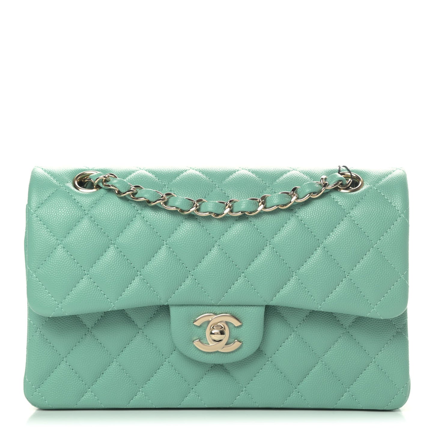 Caviar Quilted Small Double Flap Light Green