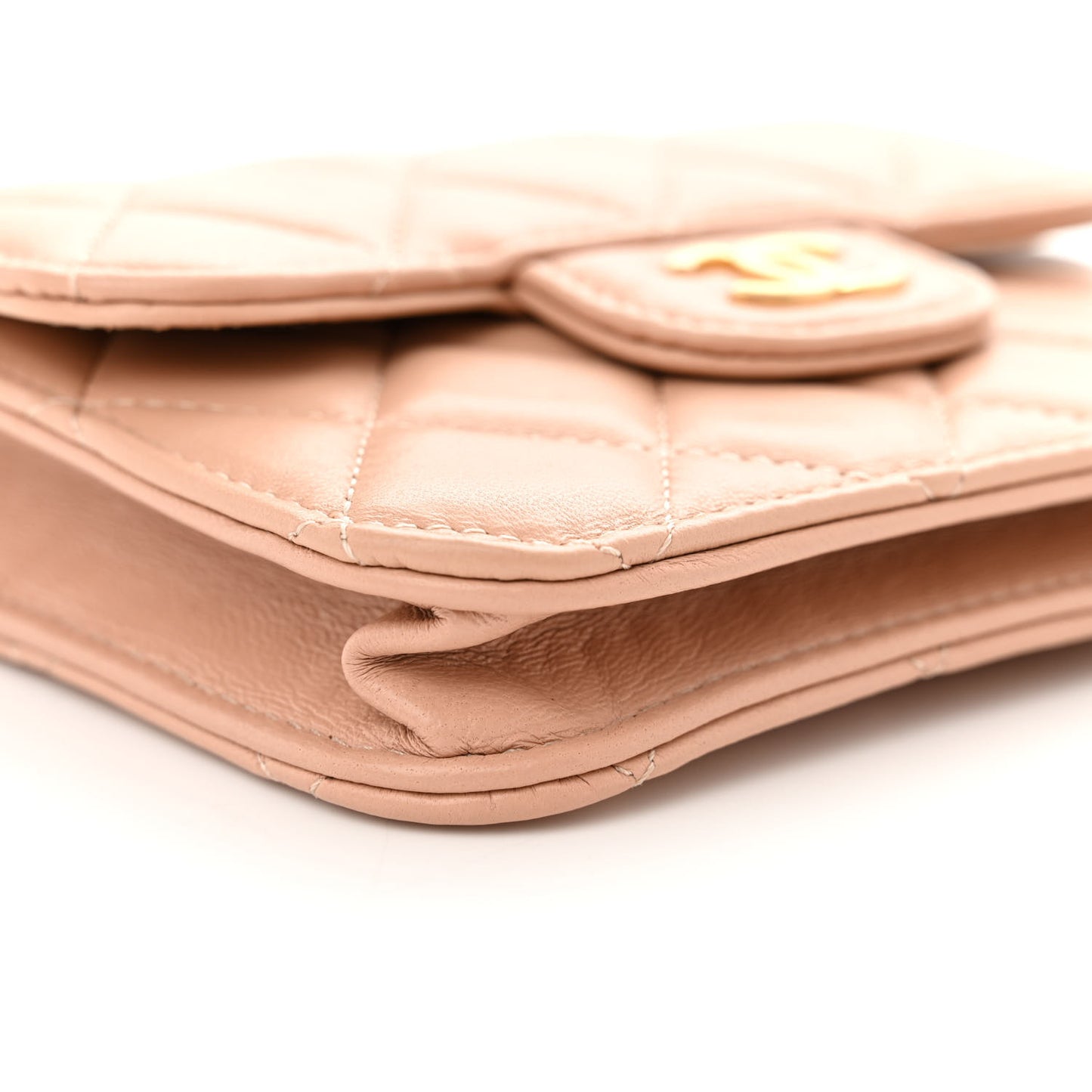 Lambskin Quilted Top Handle Flap Coin Purse With Chain Beige