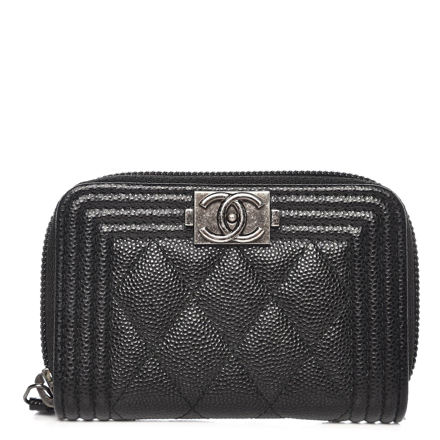 Caviar Quilted Boy Zip Around Coin Purse Wallet Black