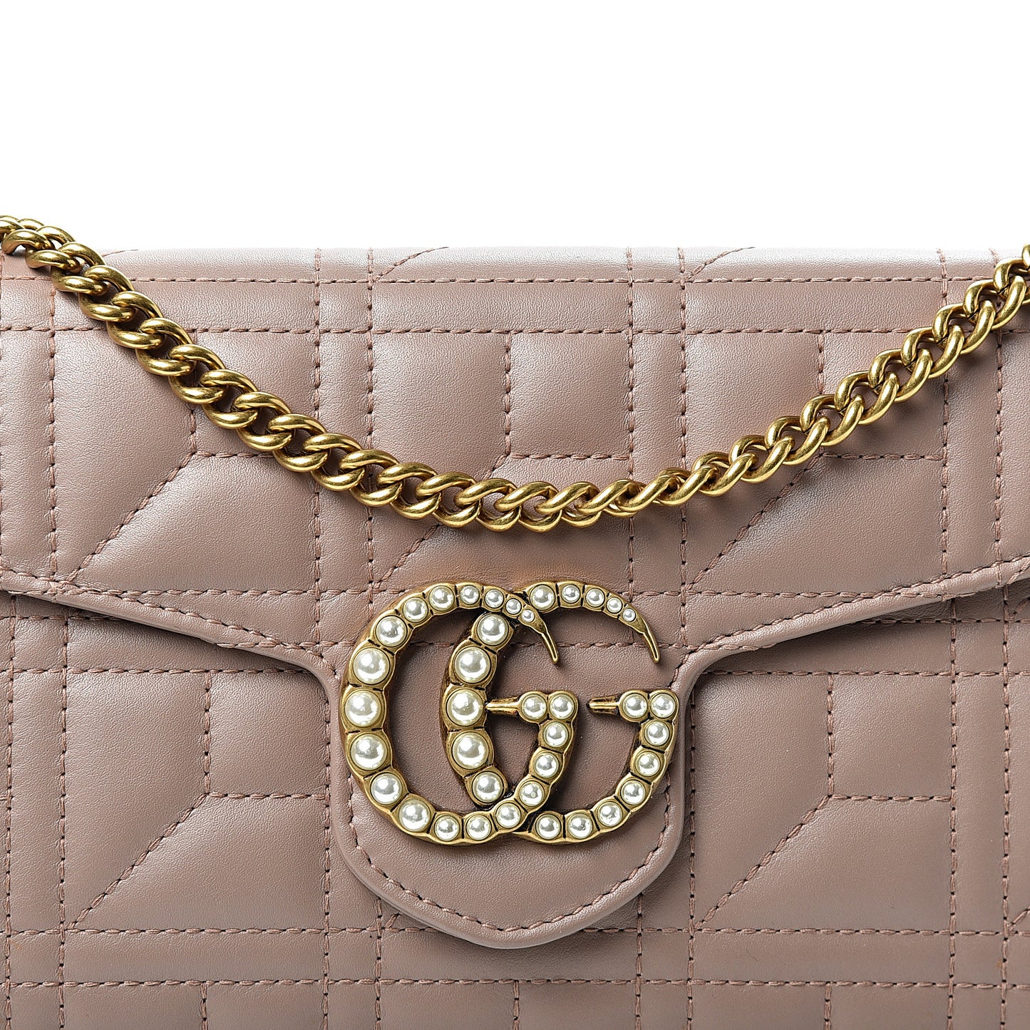 Calfskin Matelasse Mini Pearly GG Marmont Chain Wallet Porcelain Rose