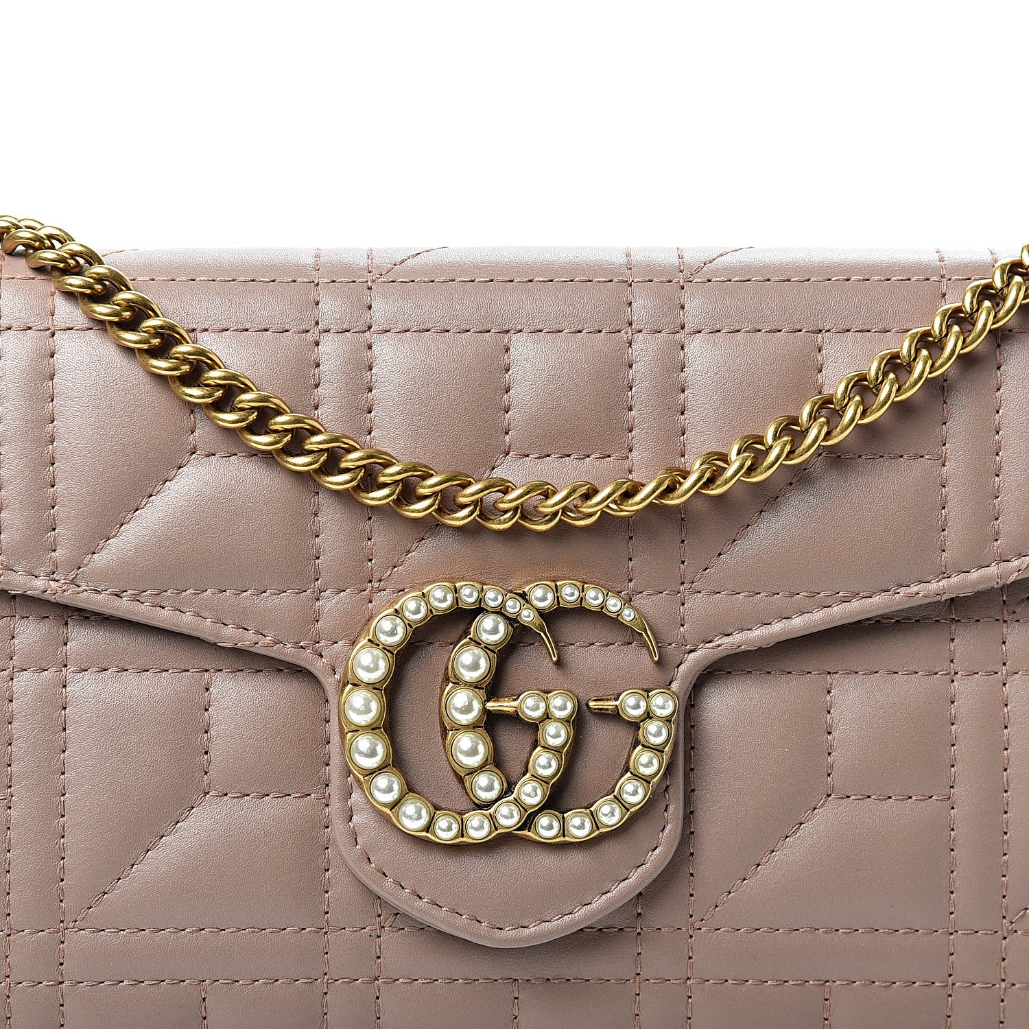 Gucci Calfskin Matelasse Mini Pearly GG Marmont Chain Wallet Porcelain Rose 7 of 10