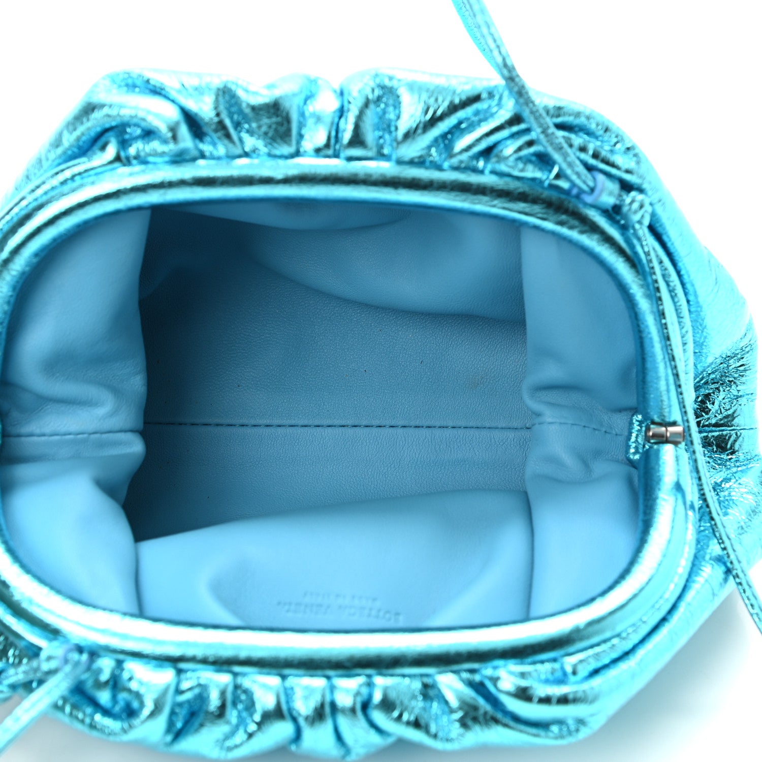 Bottega Veneta Metallic Crushed Calfskin The Mini Pouch Sky Blue 5 of 11