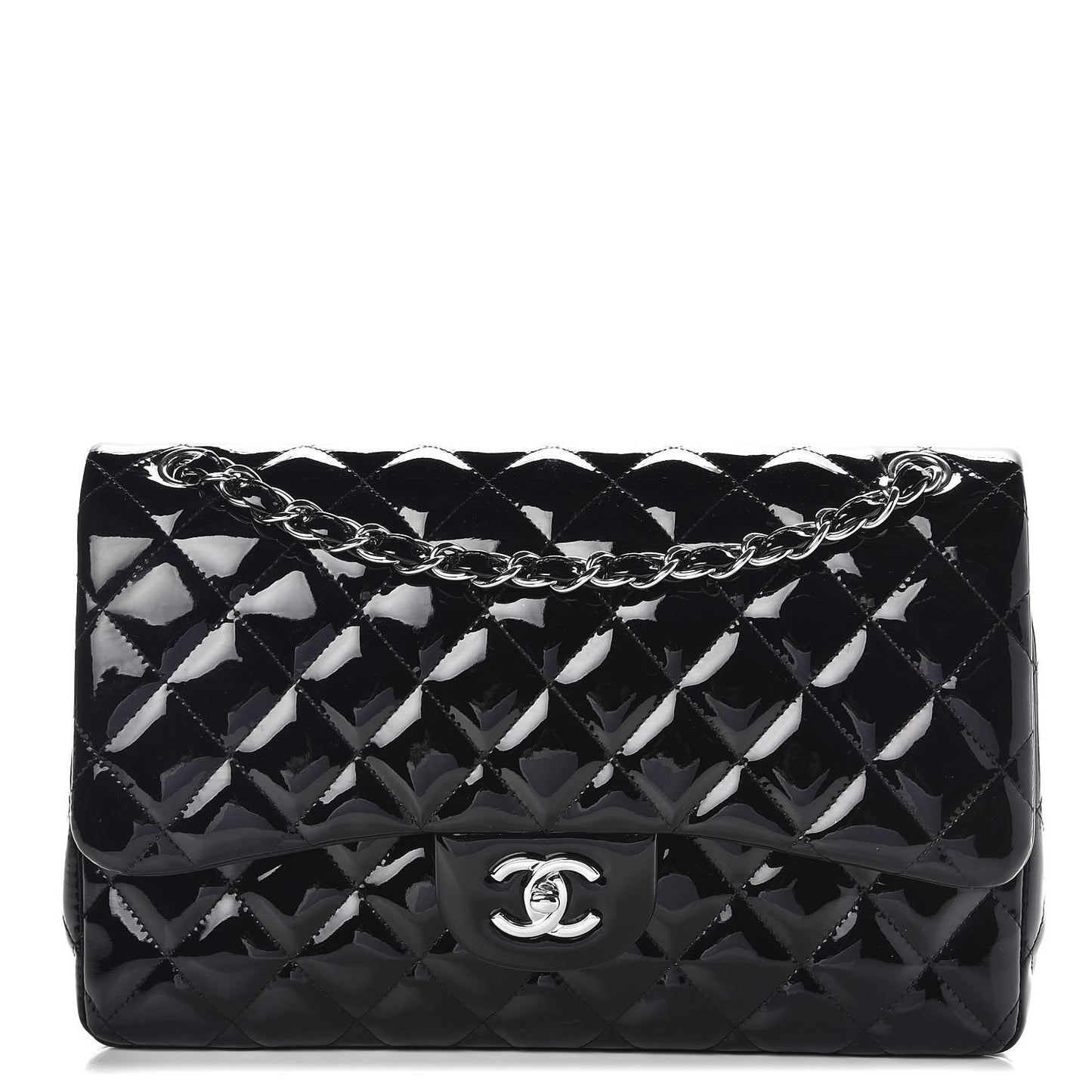 Patent Quilted Jumbo Double Flap Black