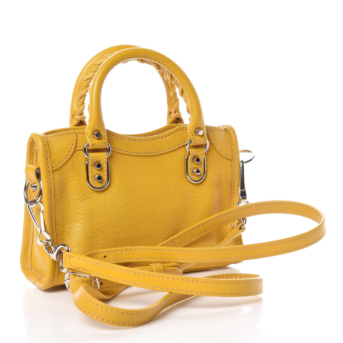 Chevre Silver Metallic Edge Hardware Nano City Jaune Epi