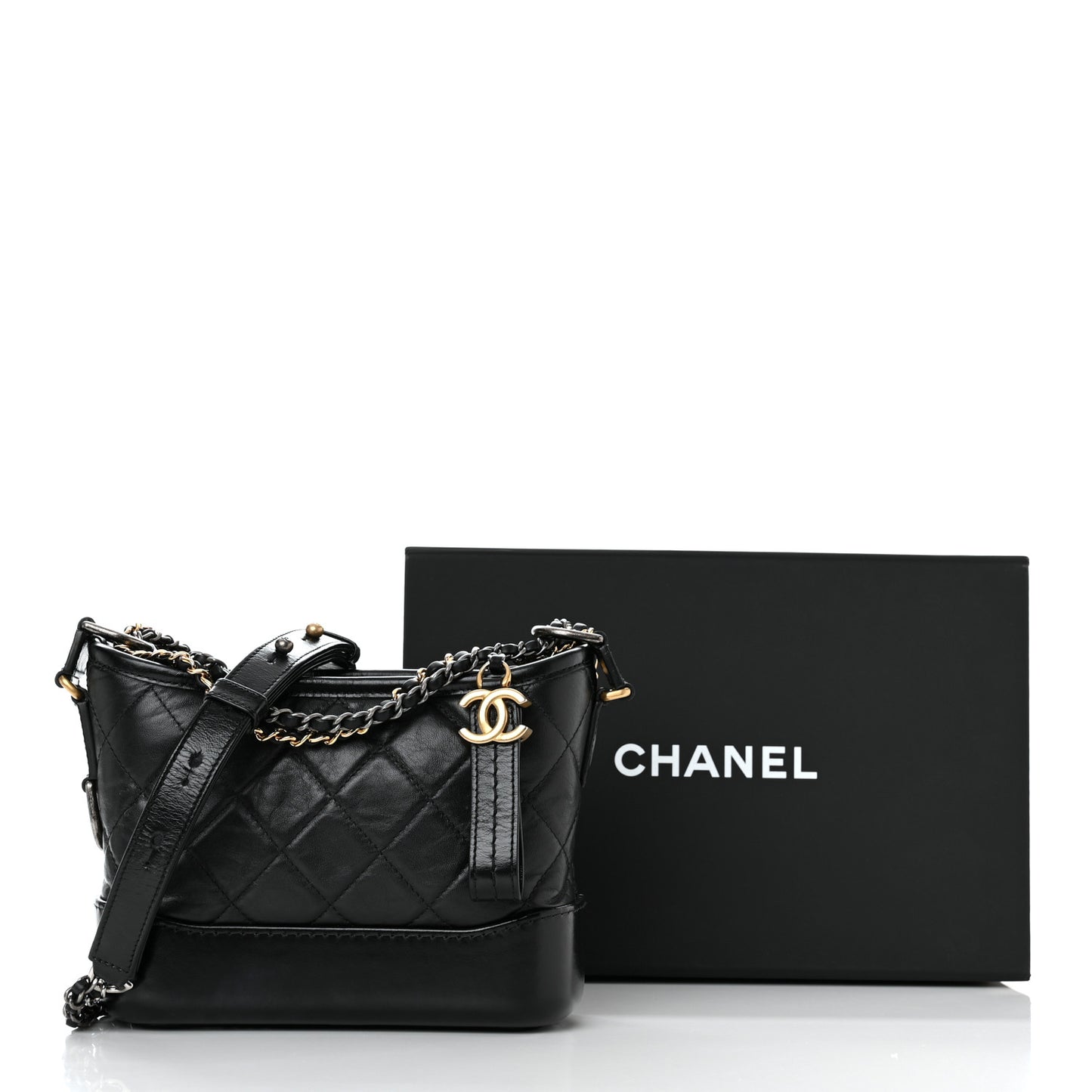 Aged Calfskin Quilted Small Gabrielle Hobo Black