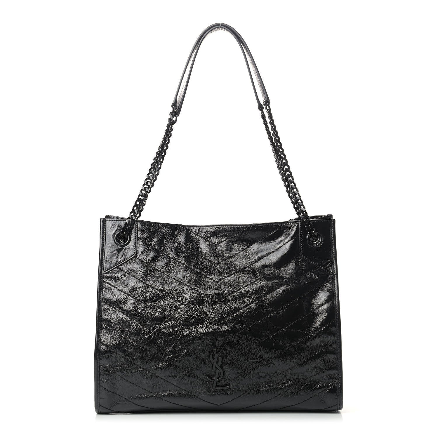 Saint Laurent Crinkled Calfskin Matelasse Monogram Medium Niki Shopper Tote Black 1 of 9