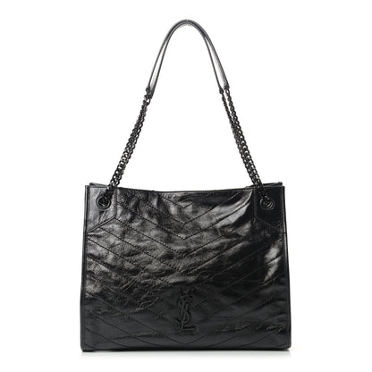 Saint Laurent Crinkled Calfskin Matelasse Monogram Medium Niki Shopper Tote Black 1 of 9