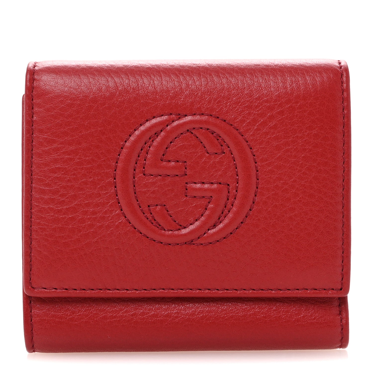 Gucci Pebbled Calfskin Soho Compact Flap Wallet Red 1 of 8