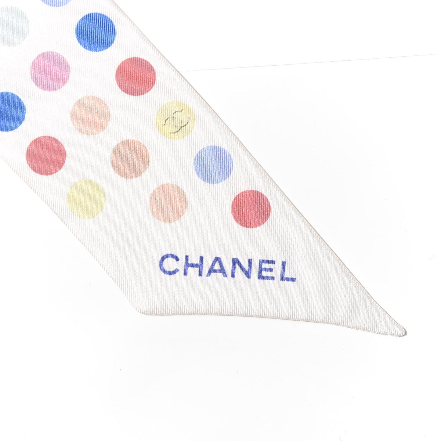 Silk Polka Dot CC Slim Bandeau Scarf Ivory Multicolor