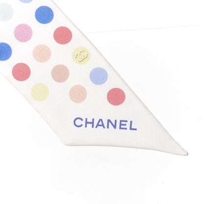 Chanel Silk Polka Dot CC Slim Bandeau Scarf Ivory Multicolor 2 of 3