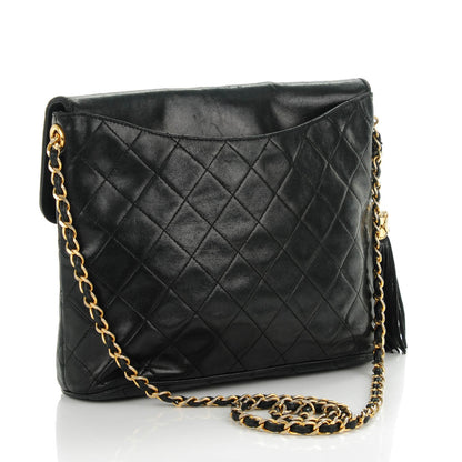 Chanel Lambskin Quilted CC Tassel Shoulder Flap Bag Black 3 of 9