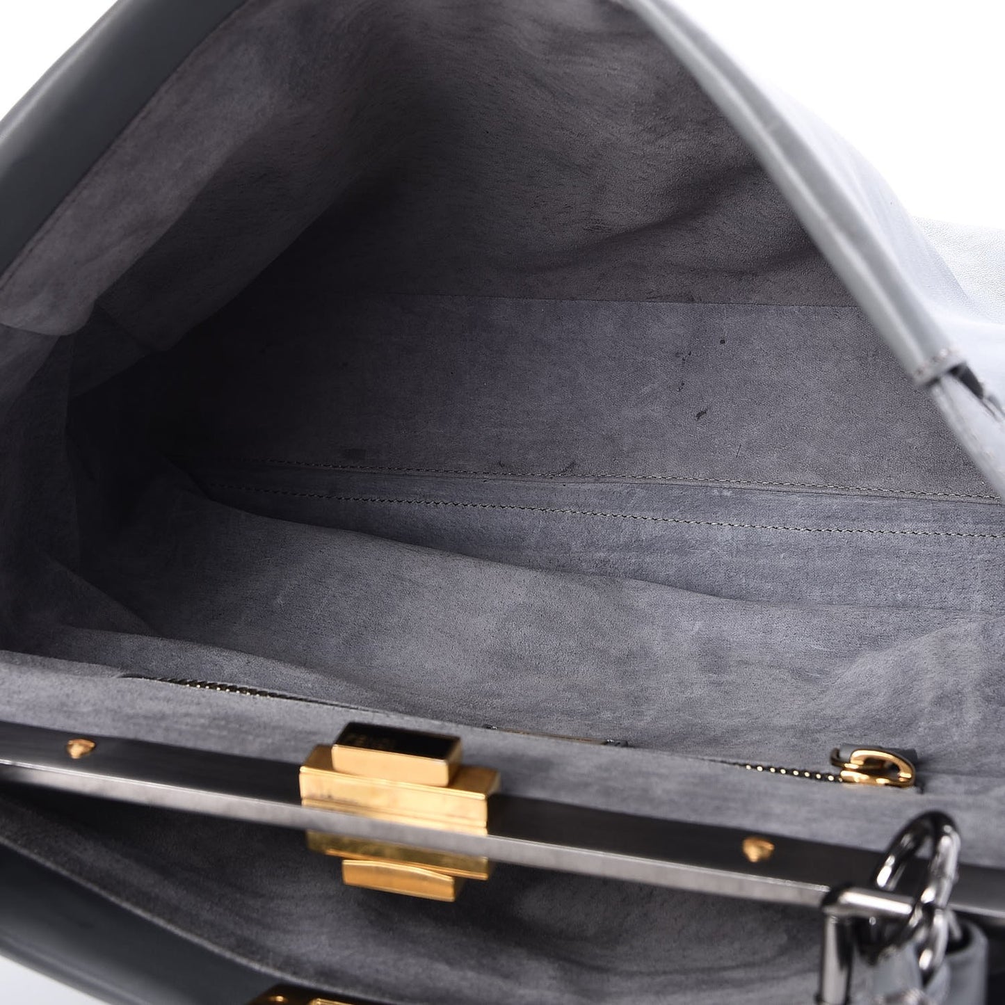 Vitello Suede Large Peekaboo Iconic Satchel Grigio Chiaro