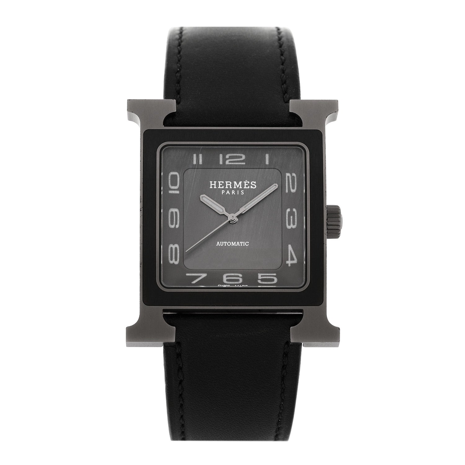 Hermes Titanium Barenia 30mm Heure H Hour Quartz Watch Noir 1 of 5