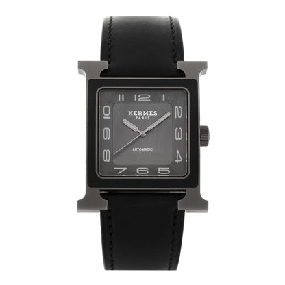Hermes Titanium Barenia 30mm Heure H Hour Quartz Watch Noir 1 of 5
