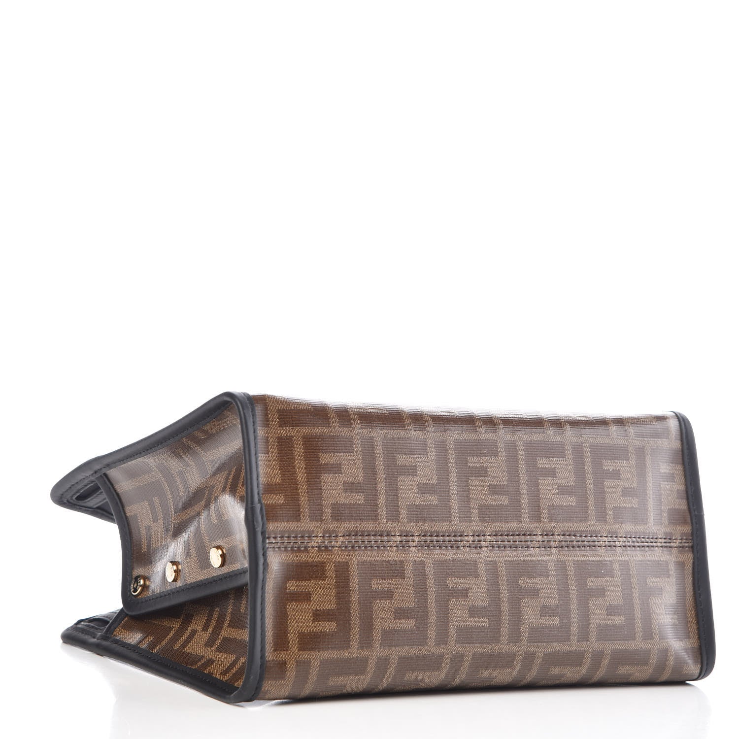 Fendi Glazed Fabric Vitello Century FF 1974 Stamp Patch Mini Peekaboo Defender Cover Mogano Panna Black 4 of 9