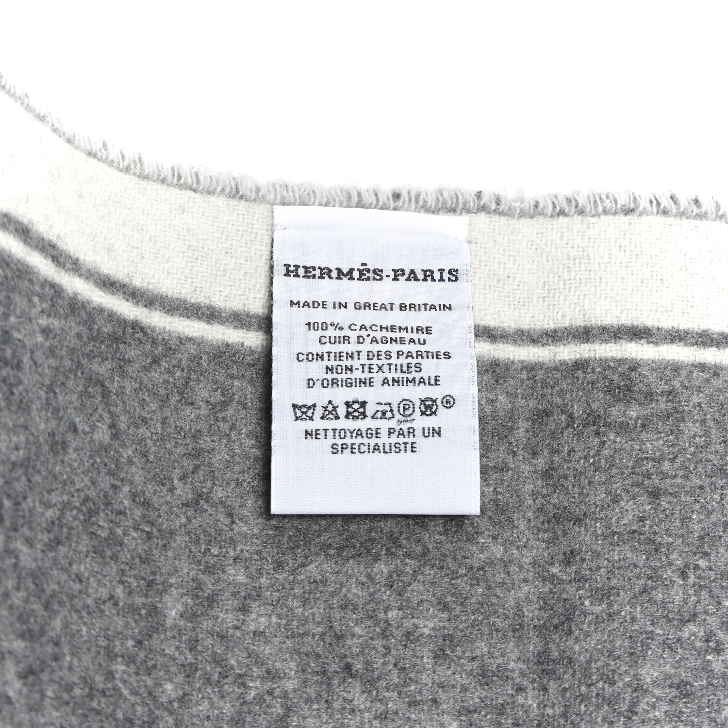 Hermes Cashmere Casaque Mors Muffler Ivoire Gris Flanelle 3 of 3