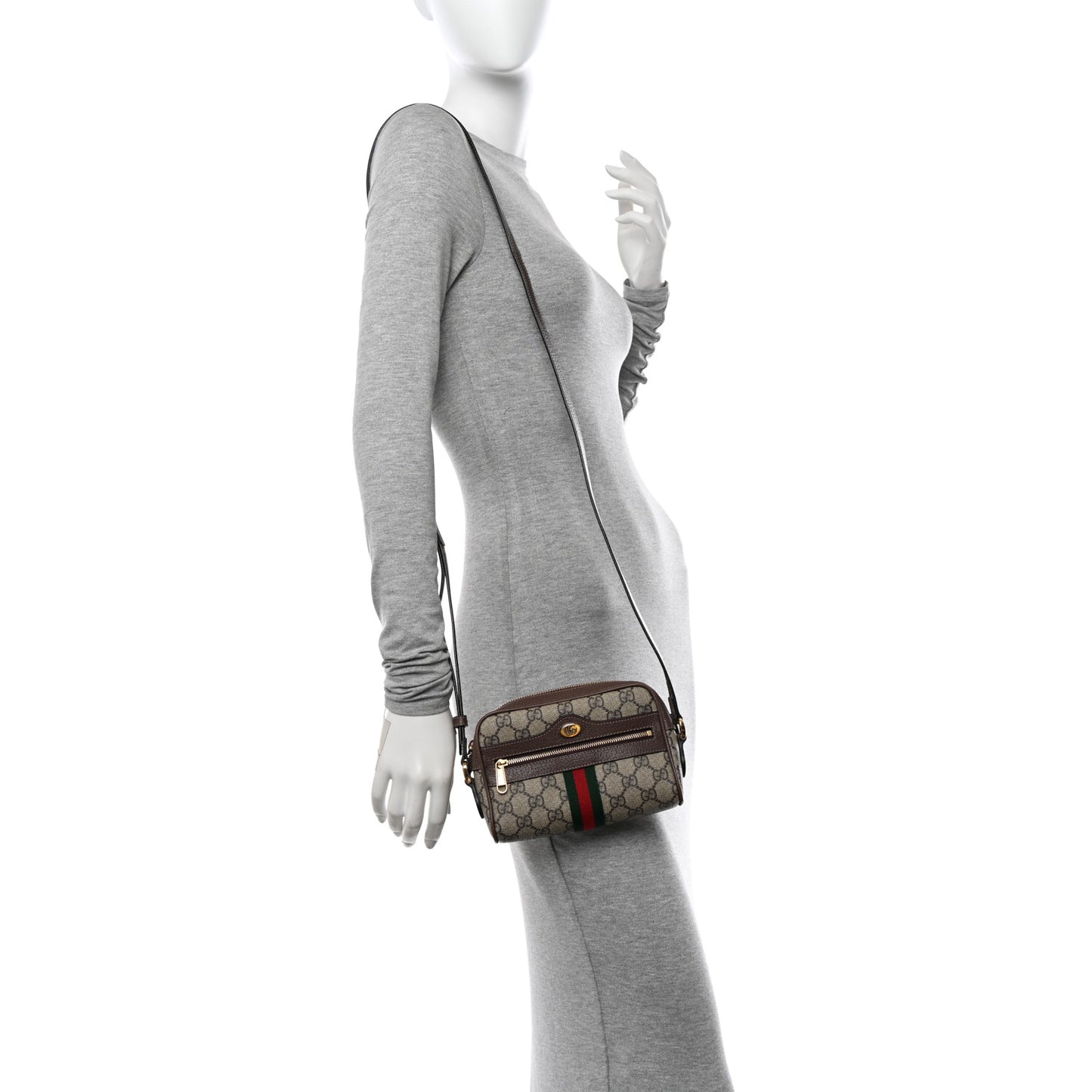 GG Supreme Monogram Web Mini Ophidia Shoulder Bag Brown