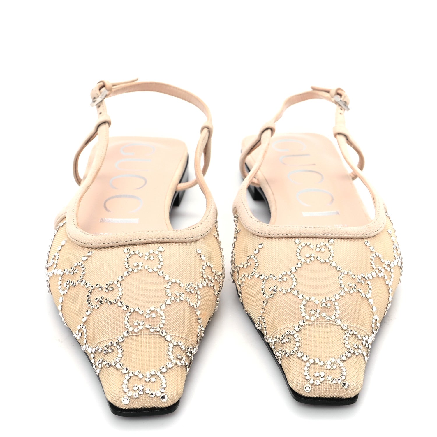 Gucci Suede Mesh Crystal GG Monogram Slingback Ballet Flats 37 Light Powder Skin Rose 3 of 9