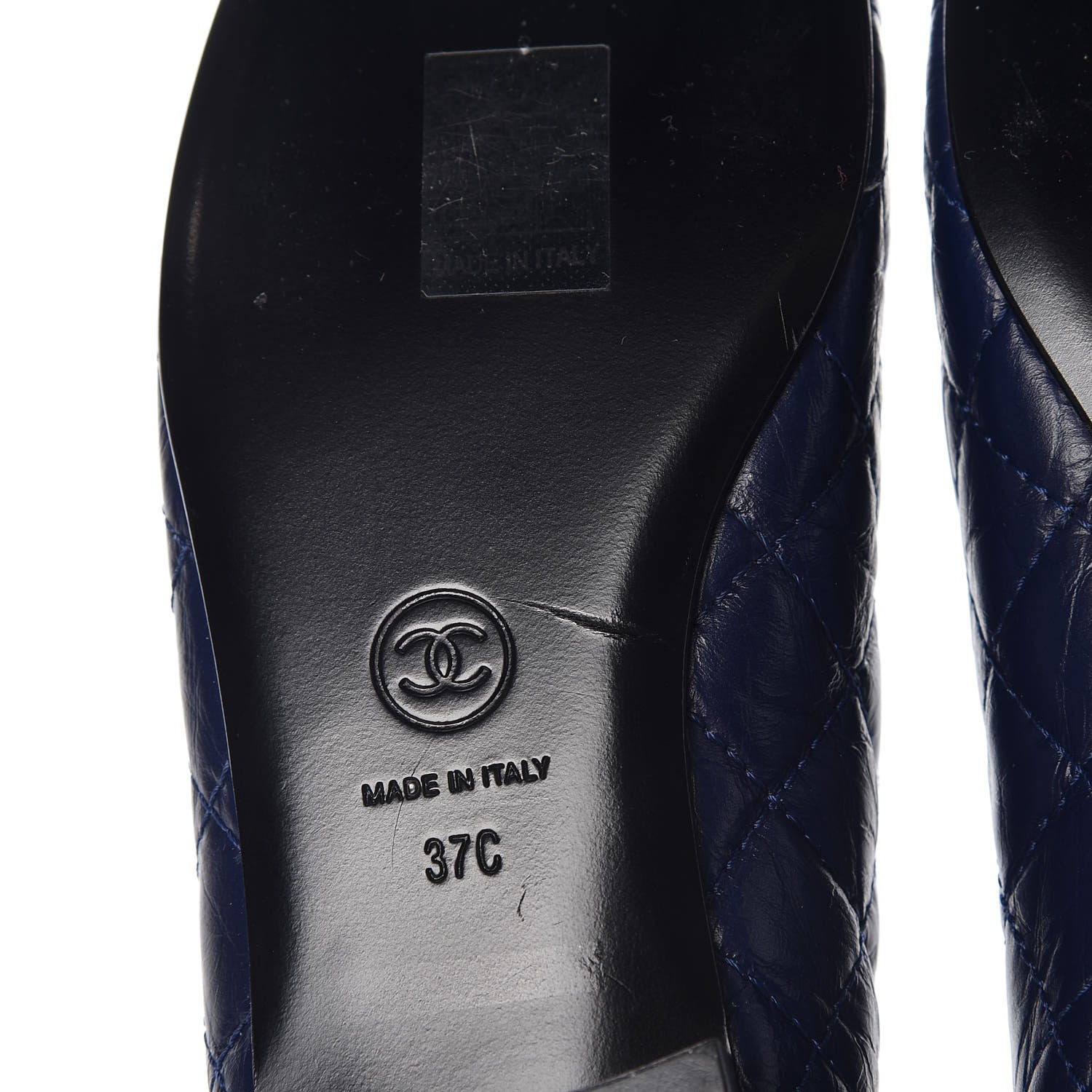 Chanel Aged Calfskin Quilted CC Cap Toe Ballerina Flats 37 Navy 7 of 10