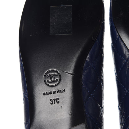 Chanel Aged Calfskin Quilted CC Cap Toe Ballerina Flats 37 Navy 7 of 10