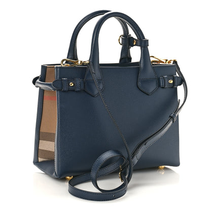 Burberry Grainy Calfskin House Check Small Banner Tote Ink Blue 3 of 7