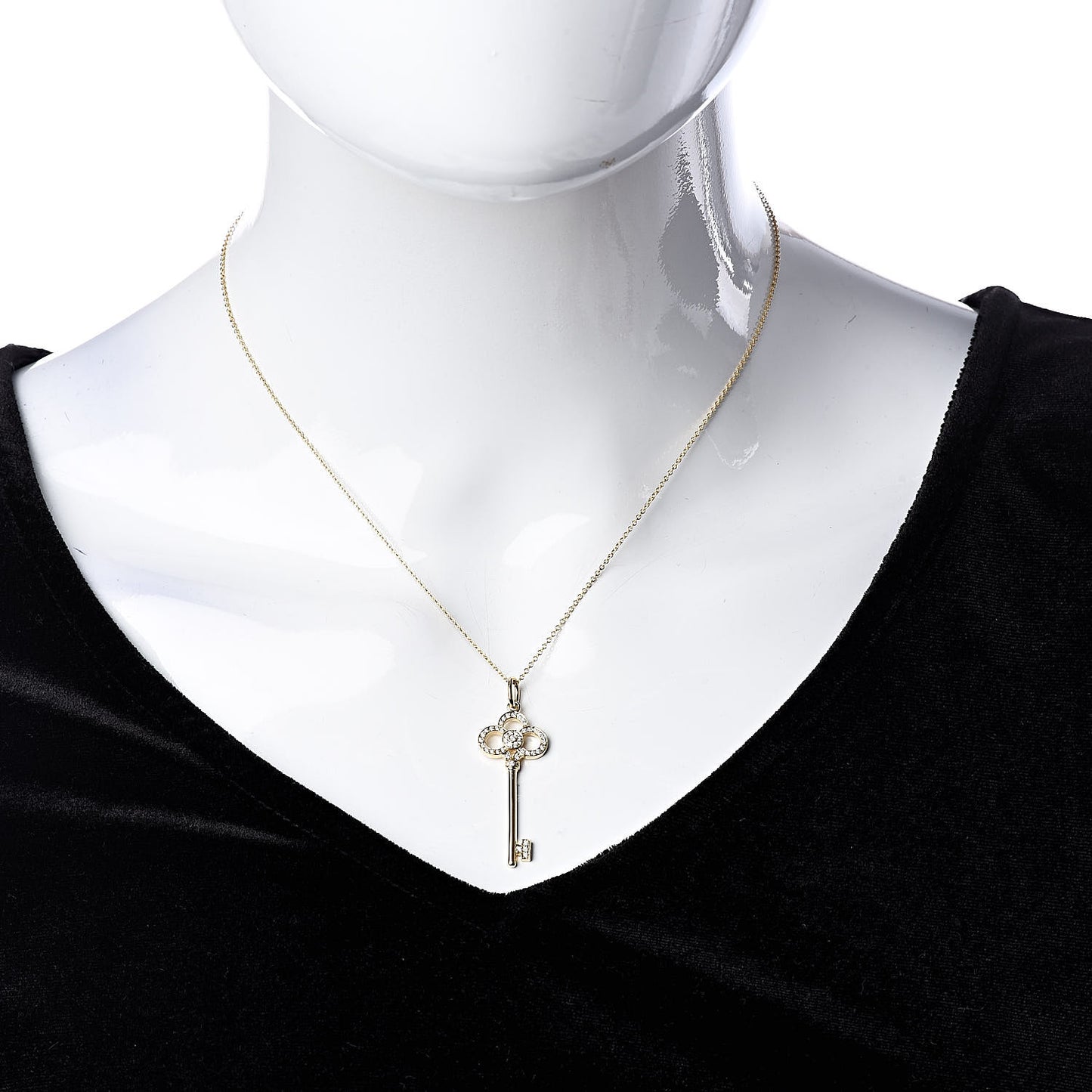 18K Yellow Gold Diamond Crown Key Pendant Necklace