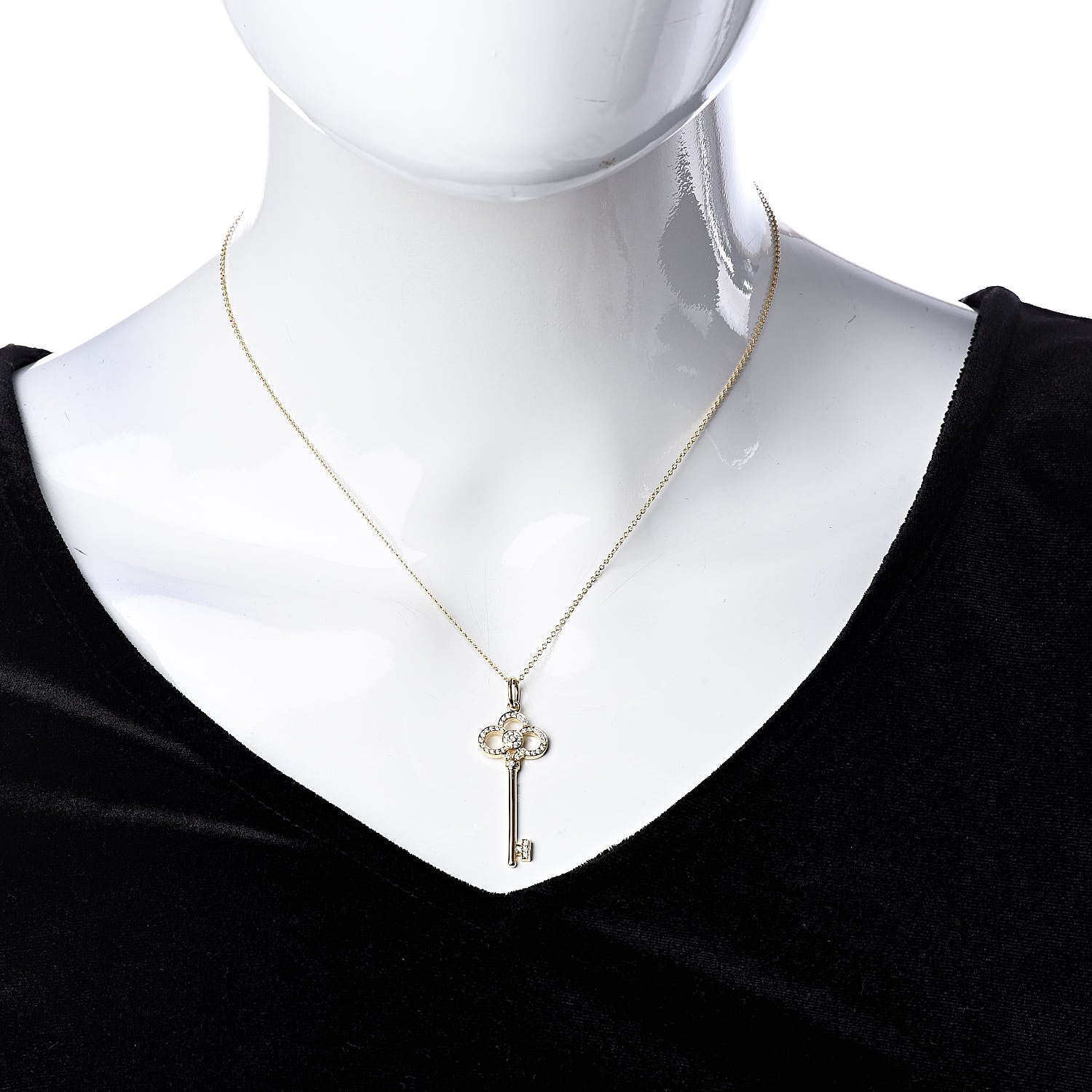 Tiffany 18K Yellow Gold Diamond Crown Key Pendant Necklace 2 of 5