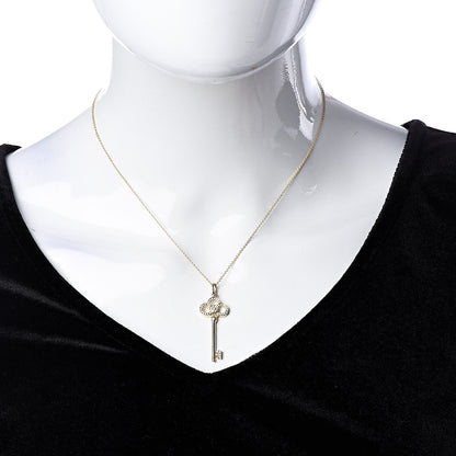 Tiffany 18K Yellow Gold Diamond Crown Key Pendant Necklace 2 of 5