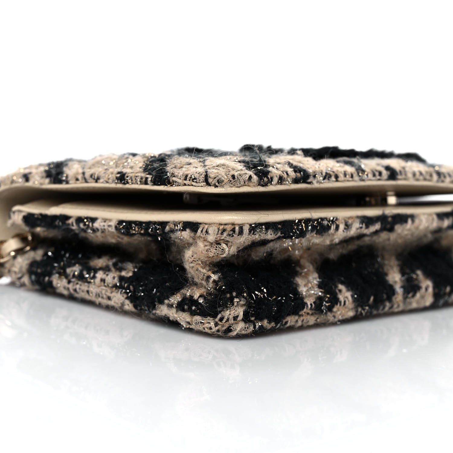 Chanel Tweed Shearling Quilted Chanel Wallet On Chain WOC Beige Black 9 of 11