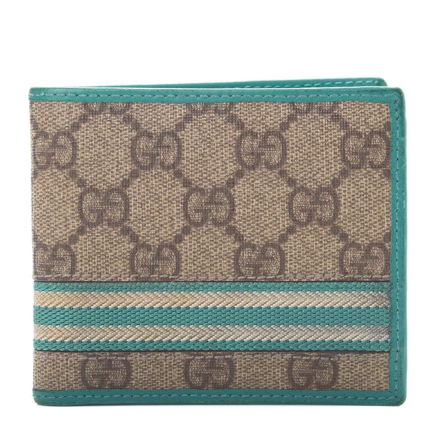 GG Plus Monogram Web Bi-Fold Wallet Blue Beige