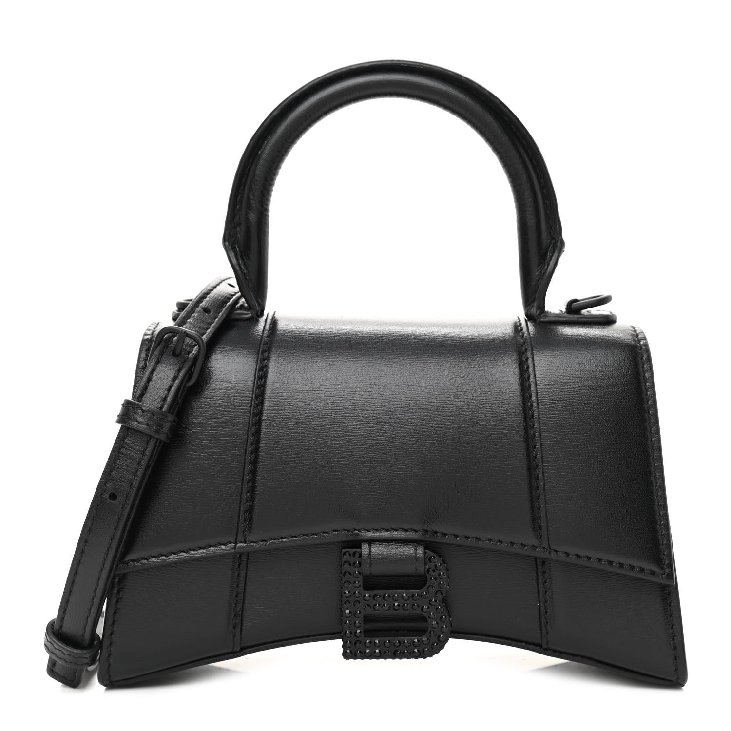 Balenciaga Shiny Box Calfskin Strass Hourglass Top Handle Bag XS Black 1 of 9